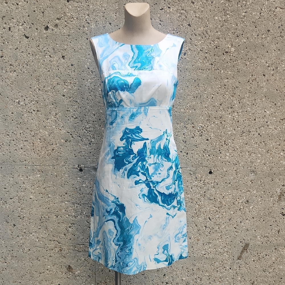Maeve Aqua and White Swirl Midi Dress